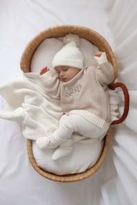 Machine Embroidered Knitwear: Chunky Knit Sweater - Stone