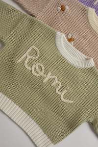 Hand Embroidered Chunky Knit Sweater - Pistachio