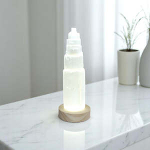 Selenite crystal tower lamp