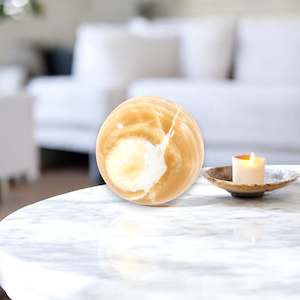 Large orange calcite crystal sphere 11.4kg