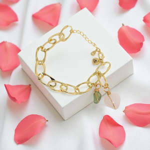 Crystal Jewellery: Rose Quartz & Peridot crystal 24k gold charm bracelet