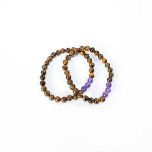 Crystal Jewellery: NZ-Made -Tigers Eye & Amethyst Crystal Bead Bracelet