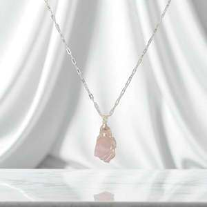 Rose quartz crystal Silver necklace