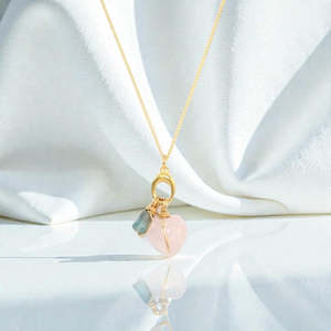 NZ Handmade - Rose Quartz & Blue Apatite Gold Necklace