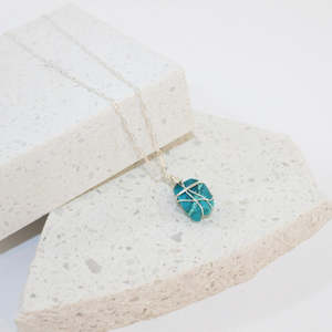 NZ- Handmade - Turquoise Necklace Stirling Silver Paperclip chain