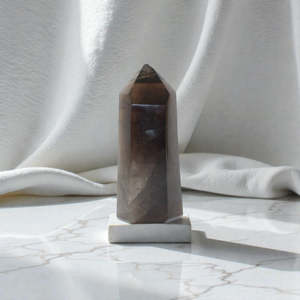 Smoky quartz crystal tower
