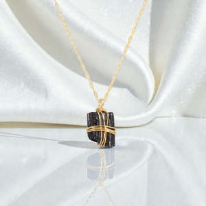Crystal Jewellery: NZ Handmade - Black Tourmaline Gold Necklace