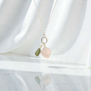 Crystal Jewellery: NZ Handmade - Rose Quartz Heart & Peridot Silver Necklace