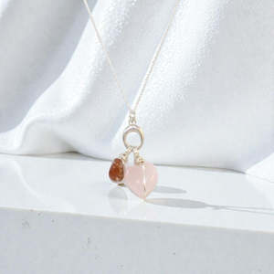 NZ Handmade - Rose Quartz Heart & Rutilated Quartz Necklace