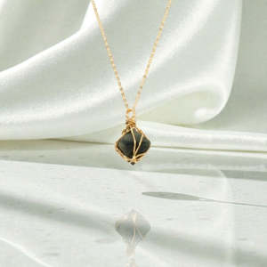 Crystal Jewellery: NZ Handmade - Kambaba Jasper Octahedron Gold Necklace