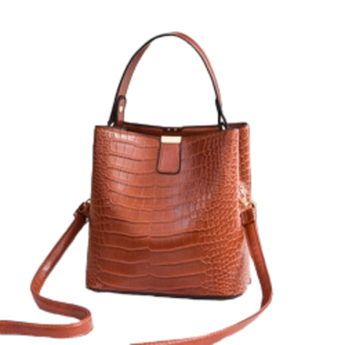 Bucket Bags: Stone Grain Bucket Bag - Brown
