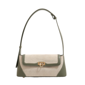 Handbags: Satchel Canvas Shoulder Bag - Green