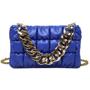 Pleated Chain Square Soft Cross Bag - Blue