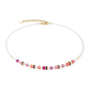 Coeur De Lion Mini Cubes White & Magenta Necklace