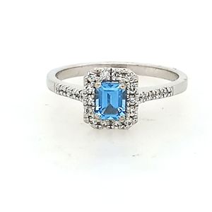 Fancy Colour: 9ct White Gold Aquamarine and Diamond Ring