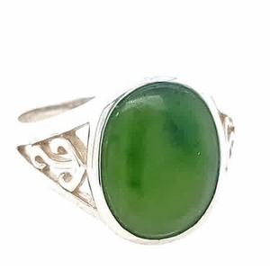 Sterling Silver Greenstone Koru Ring