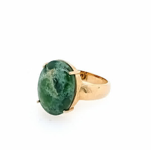 Rings: 9ct Yellow Gold Flower Jade Pounamu Ring