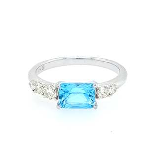 Rings: White Gold Blue Topaz and Diamond Ring