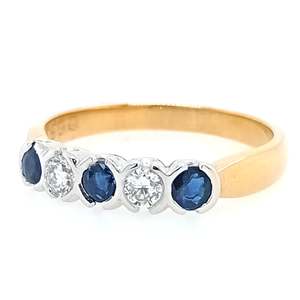 Yellow Gold Ring with Diamonds and Royal Blue Sapphires