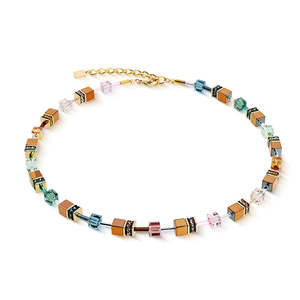 Coeur de Lion GeoCube Pale Rainbow, Bronze Metallic & Gold Necklace