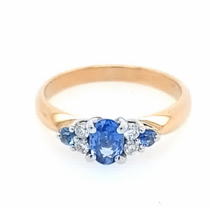 9ct Yellow Gold Ceylonese Sapphire and Diamond Ring