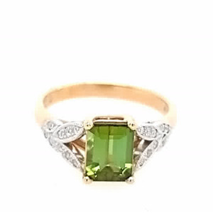 9ct Yellow Gold Green Tourmaline and Diamond Ring