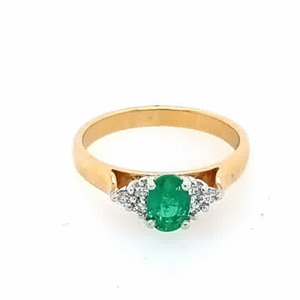 Rings: 18ct Yellow and White Emerald and Diamond Ring