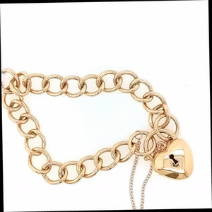 Bracelets: 9ct Yellow Gold Open Solid Curb Padlock Bracelet