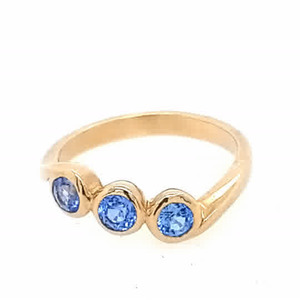Fancy Colour: 9ct 3 stone Sapphire Ring