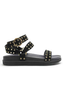 Platform Sandal Black Suede/Gold Eyelet