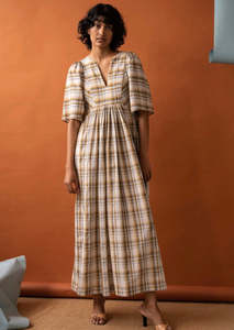 Penny Sage: Mazzy Dress Ochre Tartan