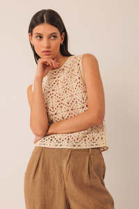 Button Up Crochet Top Cream