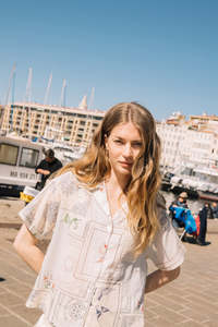 Crochet Patch Shirt Natural