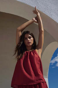 Yerse Halter Neck Top Dark Red