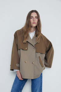 Y E R S E: Two-tone Waterproof Coat Khaki