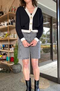 Contrast Cardi Black Sand