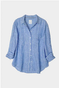 Boyfriend Linen Shirt Electric Blue Stripe