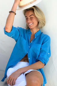 Boyfriend Linen Shirt Reef Blue