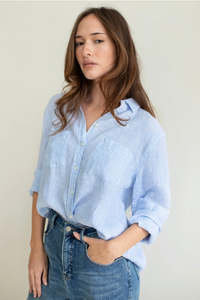 Boyfriend Linen Shirt Baby Blue Stripe