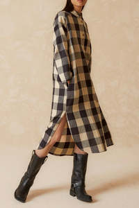 Indi & Cold Vichy Check Shirt Dress Black