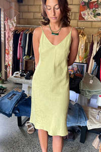 Mira Aotearoa: Bias Midi Linen Dress Herbal