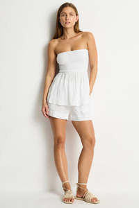 Sunset Shirred Bandeau Top White