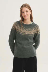 Nice Things Paloma: Greca Jacquard Wool Sweater Smoke Green