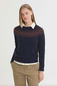 Greca Jacquard Wool Sweater Navy