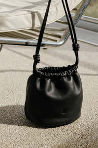 Gathered Leather Tote Bag Black