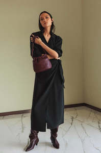 Gathered Leather Tote Bag Eggplant