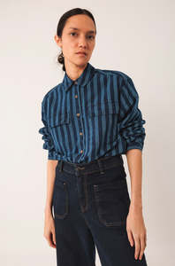 Indi Cold: Stripped Cotton Shirt Indigo
