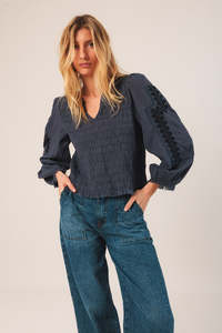 Indi Cold: Ethnic Embroidered Blouse Indigo