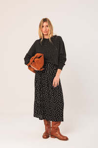 Evase Midi Skirt Black Dots