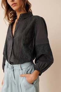 Indi Cold: Embroidered Voile Shirt Charcoal